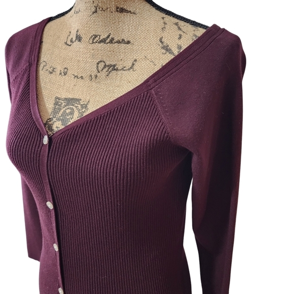 NWT REISS Off-shoulder Rib Knitted Midi Long Sleeve V-neck Burgundy Dress - L - Picture 8 of 12